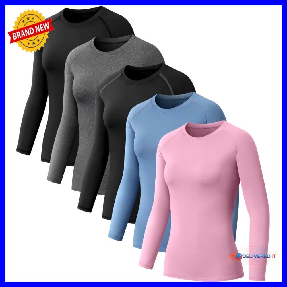 5 Pack Long Sleeve Compression Shirts Athletic Base Layer Quick Dry